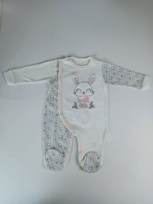 0-3 3-6 Ay Minik Tavşan Nakışlı Boydan Çıtçıt Kapamalı Kız Erkek Bebek Tulumu
