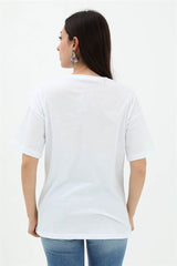 Bisiklet Yaka Ananas Baskılı Süprem T-shirt - Beyaz