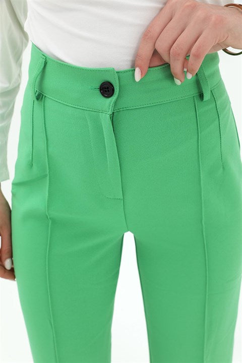 Önü Çimalı Atlas Kumaş Pantolon - Yeşil